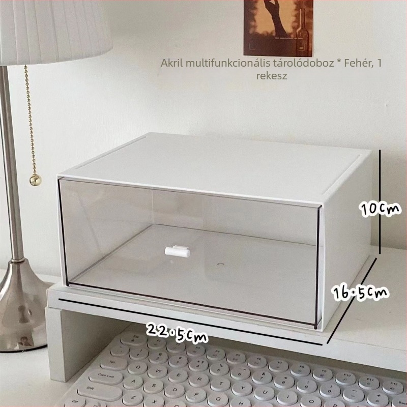 Íróasztali tároló doboz – porálló, fiókos, halmozható, műanyag, 18 L, modell JG, kockás minta, japán stílus, nyomtatott logó