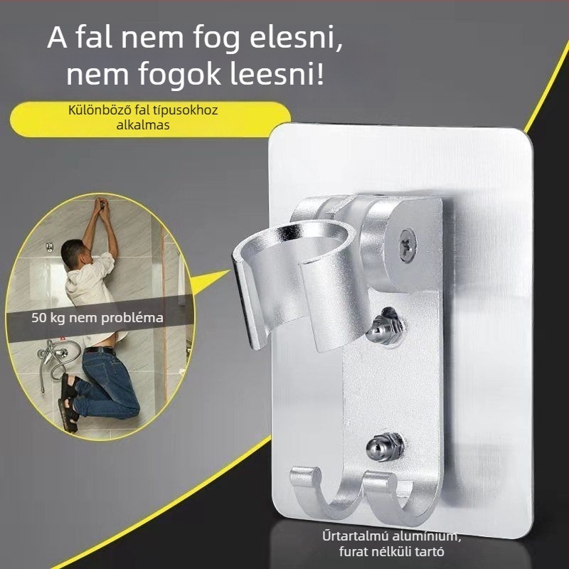 Űrminőségű alumínium zuhanyfej tartó, fúrás nélkül, állítható szög, falra szívó rögzítés