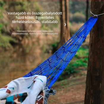 Hike Mount Kültéri Függőágy — 10-szálas vastag nylon kötél, hálós felület, hordozható hintaszék, max terhelés 100 kg