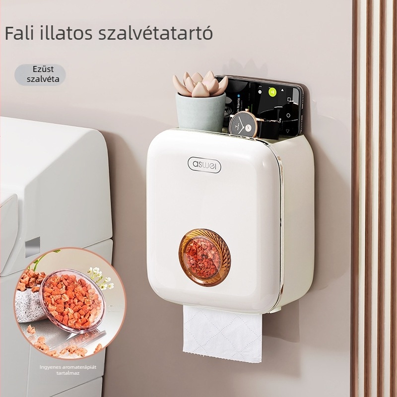 Falra szerelhető vízálló toalettpapír tartó – műanyagból, kompatibilis tekercses papírral, fürdőszoba