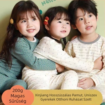 Gyerekeknek szóló koreai stílusú pamut pizsama készlet, uniszex, 100% pamut, 3–8 éveseknek, könnyű, antibakteriális, mintával állatmintás vagy mesés mintákkal