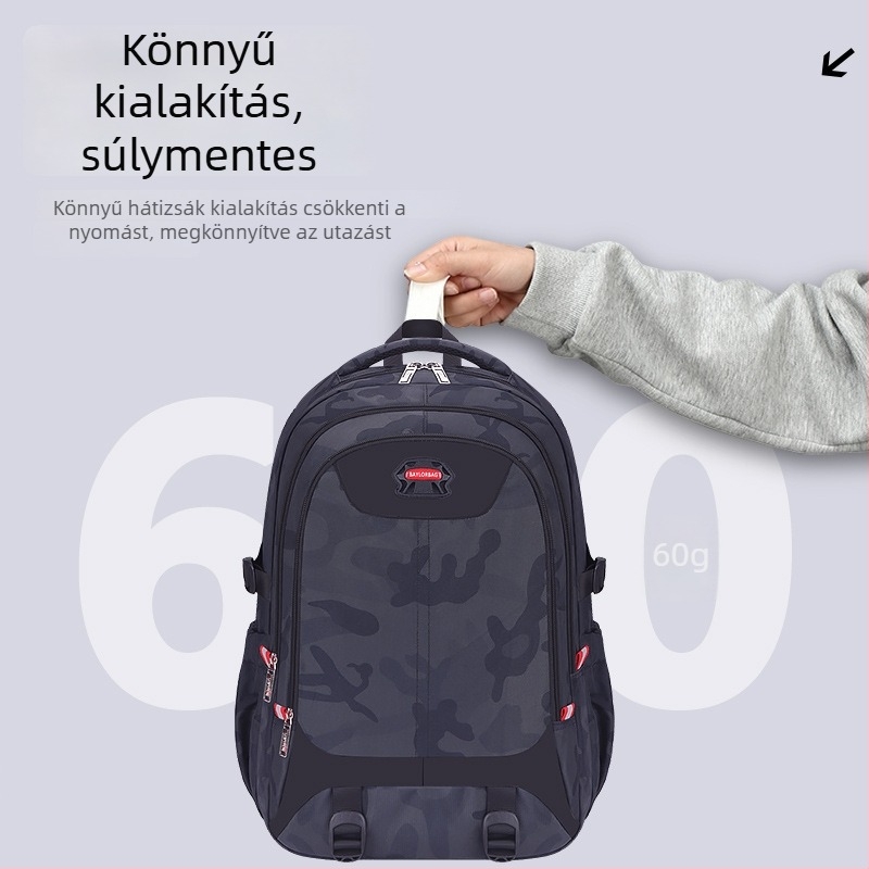 Kamufláž hátizsák 20–35L, PU anyag, görbült vállpántok, szabadidős utazási stílus