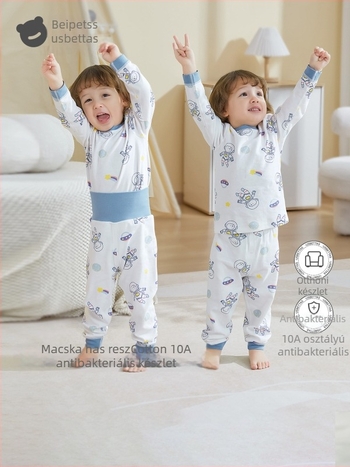 Uniszex gyerek őszi pamut termikus felső és alsó szett, 100% pamut, bolyhosított anyag, antibakteriális, anti-pill, állatmintás