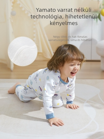 Uniszex gyerek őszi pamut termikus felső és alsó szett, 100% pamut, bolyhosított anyag, antibakteriális, anti-pill, állatmintás