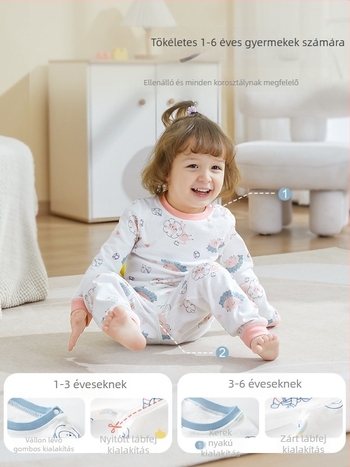 Uniszex gyerek őszi pamut termikus felső és alsó szett, 100% pamut, bolyhosított anyag, antibakteriális, anti-pill, állatmintás