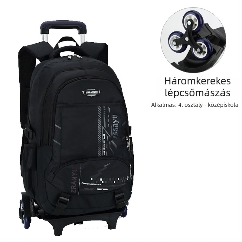 Oxford anyagú iskolai hátizsák hatkerekű húzófogantyúval, geometriai mintázat, poliészter bélés