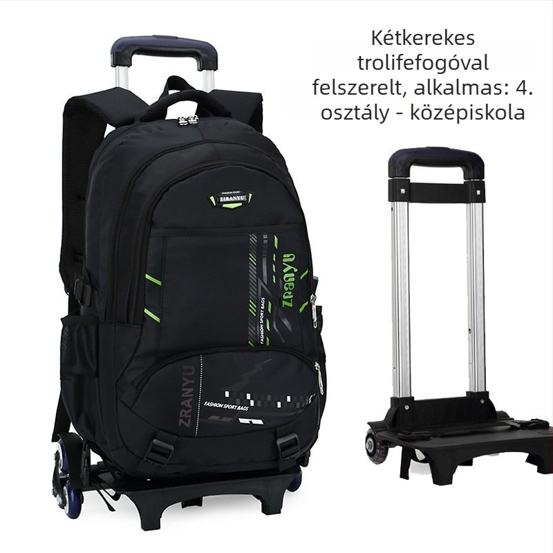 Oxford anyagú iskolai hátizsák hatkerekű húzófogantyúval, geometriai mintázat, poliészter bélés