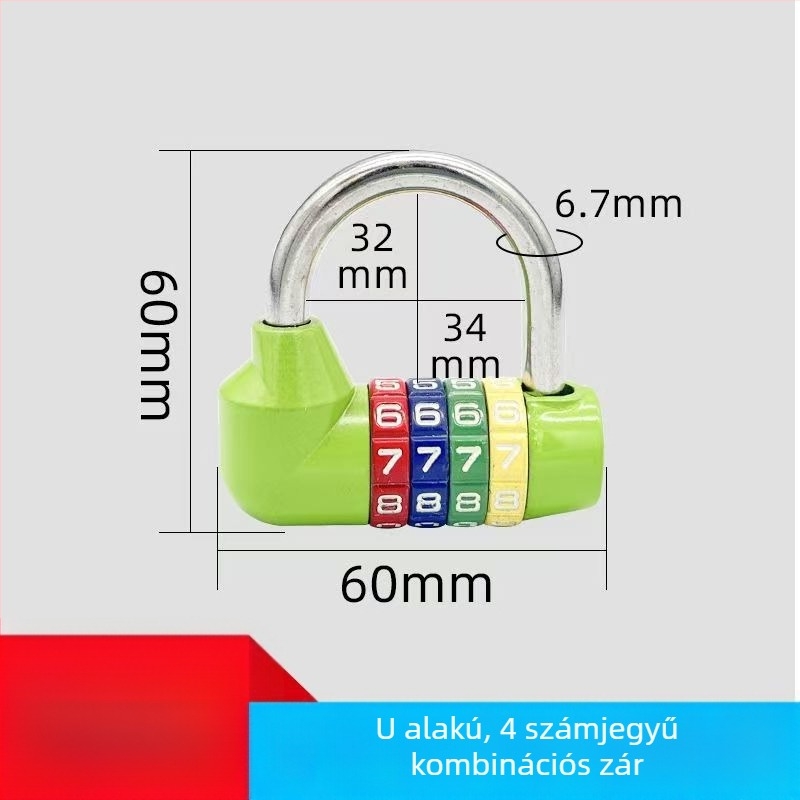 U-alakú jelszavas zár, 206-os teljes fém sorozat, anyag: rozsdamentes acél és ötvözet, 250 g, alkalmas kerékpárokhoz és szekrényekhez