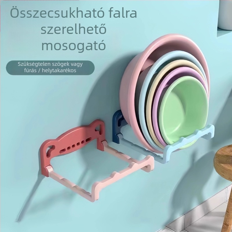 Összecsukható mosdó melletti polc, falra szerelhető, lefolyóval, fúrás nélkül (műanyag)