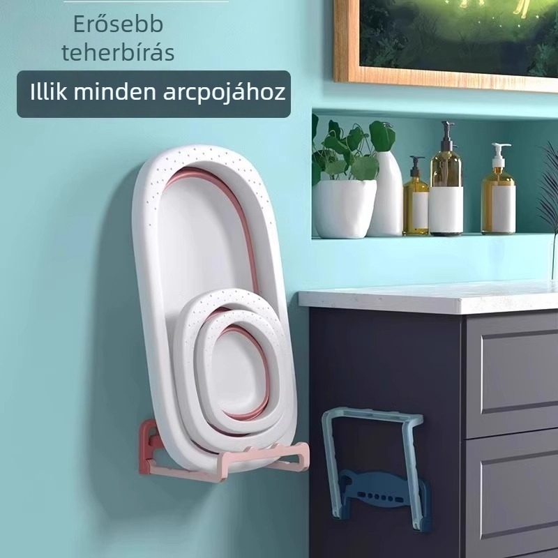 Összecsukható mosdó melletti polc, falra szerelhető, lefolyóval, fúrás nélkül (műanyag)