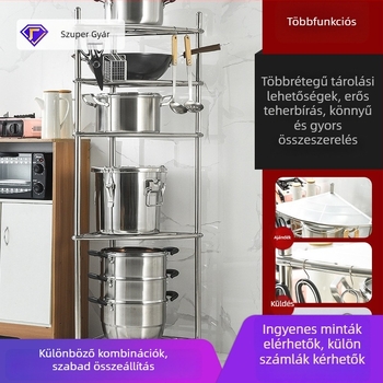 Ötemeletes padlóra álló rozsdamentes acél tároló, háromszög alakú, mozgatható, modern minimalist stílusú