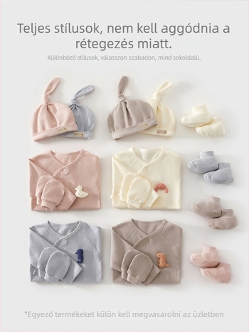 Újszülött, uniszex pamut babaruha-készlet, sapkával, kesztyűvel és zoknival – 100% pamut, lágyított anyag