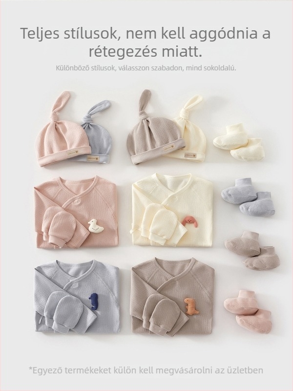 Újszülött, uniszex pamut babaruha-készlet, sapkával, kesztyűvel és zoknival – 100% pamut, lágyított anyag