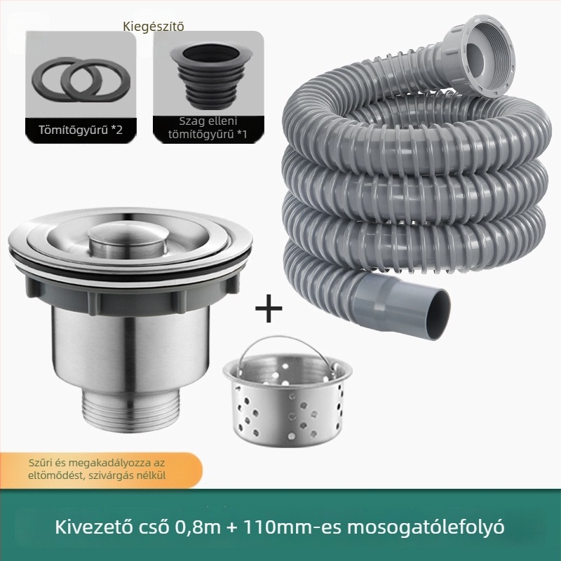 Rozsdamentes acél konyhai mosogató lefolyó készlet P-ív formával, fedő típus, modern minimalist stílus