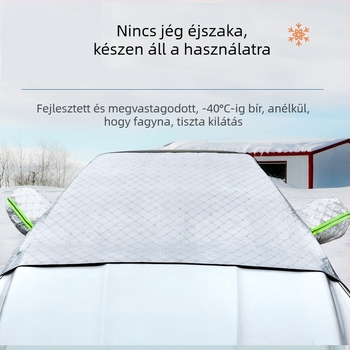 Autó első szélvédőjének hóvédő takaró, fagy elleni, alumíniumfólia, univerzális illeszkedés, hevederes felhelyezés