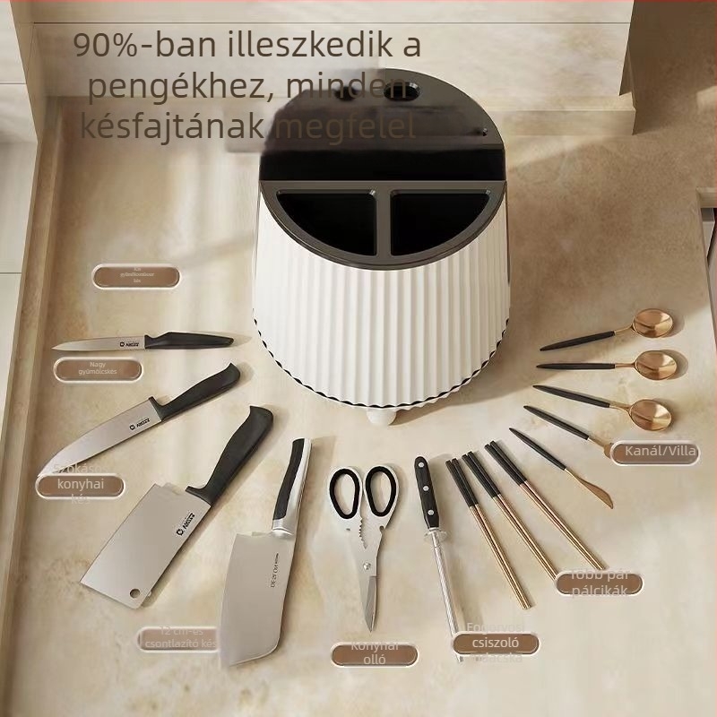 Forgó kés tartó és konyhai tároló — többfunkciós asztali szervező (Anyag: műanyag; Eredet: Zhejiang; Piaci bevezetés: 2023)