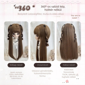 BJD/Lolita paróka – Hosszú, egyenes haj frufruval, hőálló szálból, Koreai stílus, mechanizmusos volumen-növelés