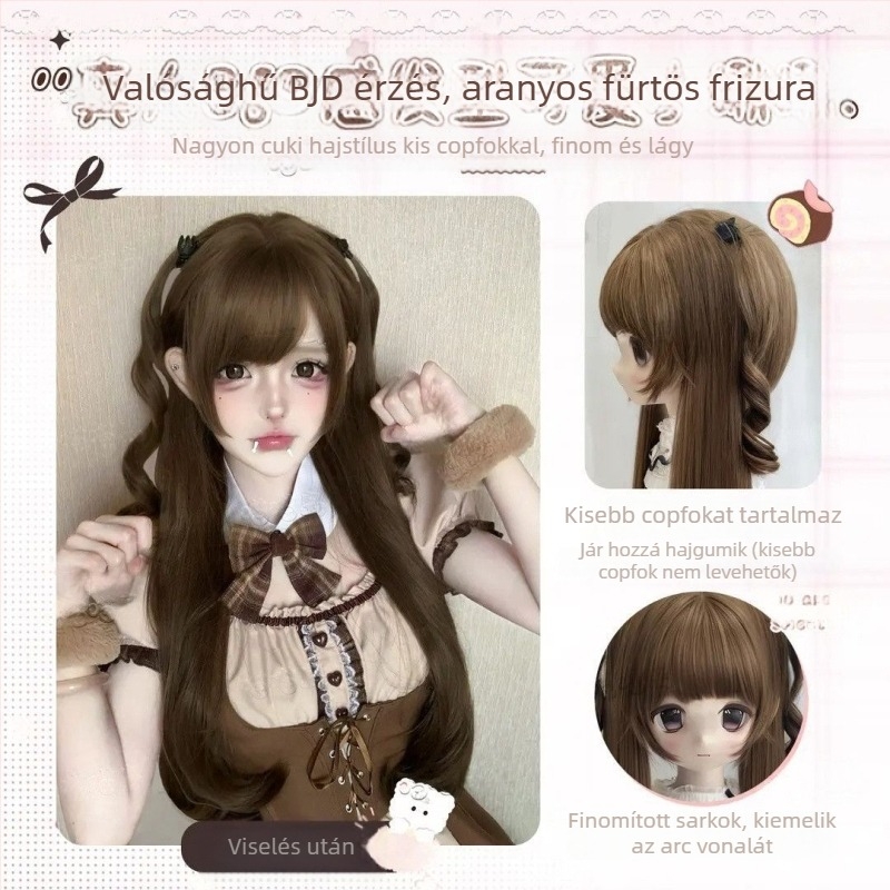 BJD/Lolita paróka – Hosszú, egyenes haj frufruval, hőálló szálból, Koreai stílus, mechanizmusos volumen-növelés
