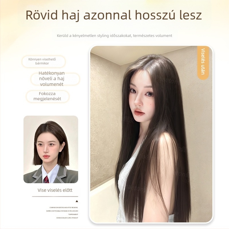 Egy darabos V-alakú clip-in hajkiegészítő hosszú egyenes hajhoz, puha volumen, hőálló szál, modell B1125, láthatatlan él