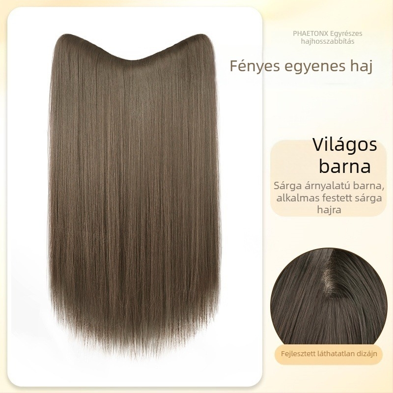 Egy darabos V-alakú clip-in hajkiegészítő hosszú egyenes hajhoz, puha volumen, hőálló szál, modell B1125, láthatatlan él