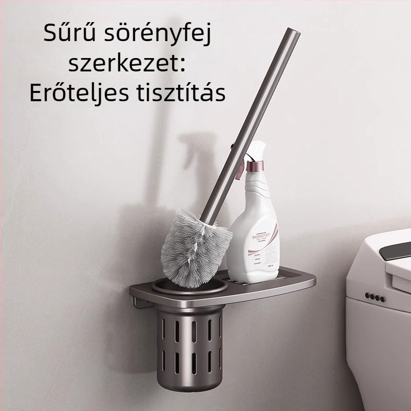 WC-kefetartó falra szerelhető, rozsdamentes acélból, 1 db, fúrás nélkül, holt zugok nélkül