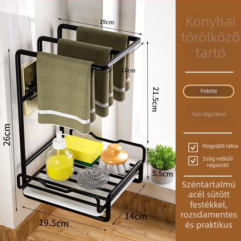 Fém falra szerelhető konyhai edényállvány – fúrás nélkül, mozgatható, többfunkciós a leeresztéshez és a mosogató melletti tároláshoz