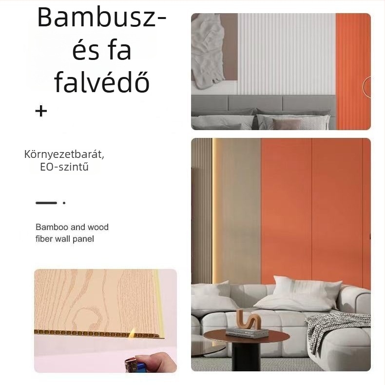 Integrált fal- és mennyezetpanel bambusz-fa rostból; sík, modern minimalist stílus; modellek 06–09; hangszigetelés 0,55; hővezetés 0,26