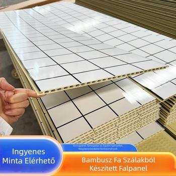Bambusz rostból készült integrált falpanel belső dekorációhoz, Nano Stone Plastic panellel; sík felület, modern minimál, könnyű luxus