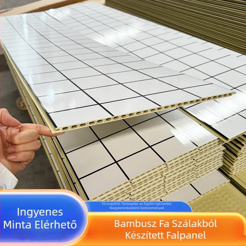 Bambusz rostból készült integrált falpanel belső dekorációhoz, Nano Stone Plastic panellel; sík felület, modern minimál, könnyű luxus