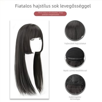 Cosplay-paruka, természetes és realisztikus teljes paruka frufival, princess-cut stílus, hőálló rostok, magas hőmérsékleten nem festhető