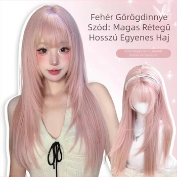 Paróka – Hosszú, egyenes haj frufival, magas hőmérsékletű rostokból, mechanikus gyártású, nem festhető és nem dauerolható