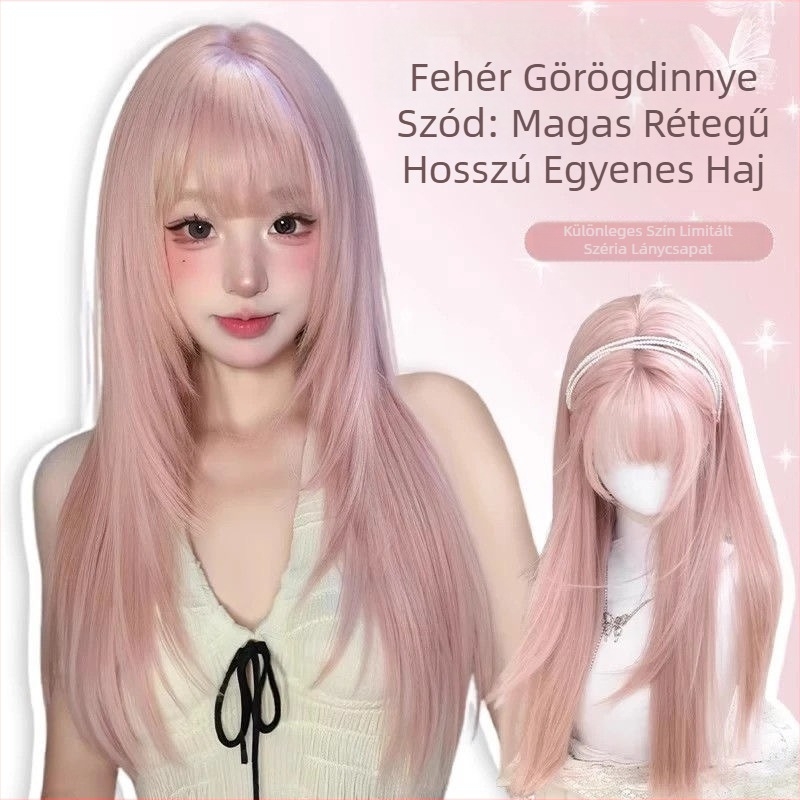 Paróka – Hosszú, egyenes haj frufival, magas hőmérsékletű rostokból, mechanikus gyártású, nem festhető és nem dauerolható