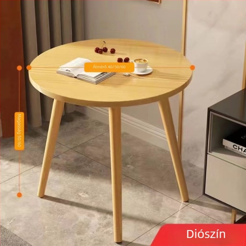 Kör alakú kávéasztal otthonra, modell 020, könnyű luxus stílus, összecsukható, fa váz és felső lemez sűrű farostlemezből