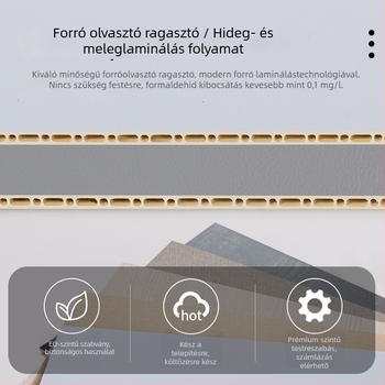 Fali panel seamless záródással, PVC kalciummal, erős hangszigetelés, hővezetés 0.23 W/mK, modell Seamless Locking Plate