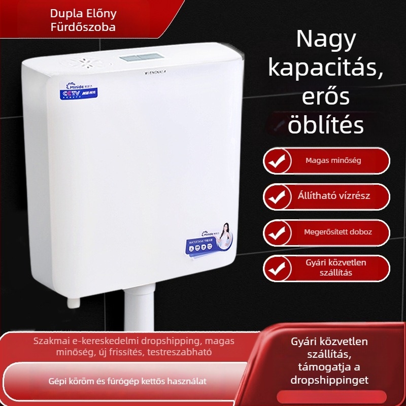 Rujie PP víztartály guggoló WC-hez – készlet, kéznyomásos öblítés, 5–8 L, műanyag