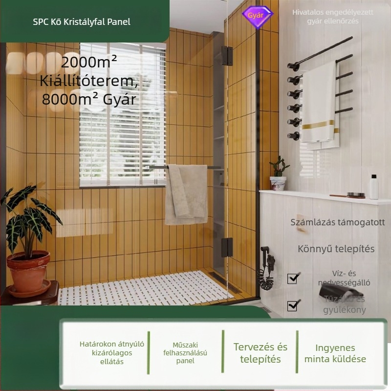 Fali panel PVC-ből, sík, SPC kő-kristály felület, beltéri hátfal, szerelés elérhető