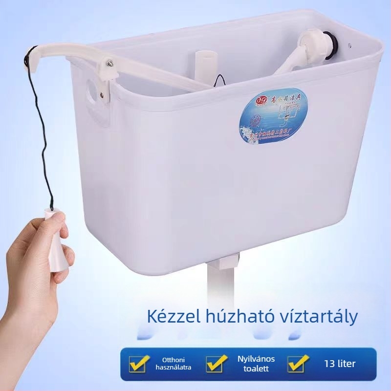 Kézzel működtethető öblítő tartály squat WC-hez — PP anyag, kézi nyomású öblítés, föld alatti szennyvíz-elvezetés, 3/6 L kapacitás