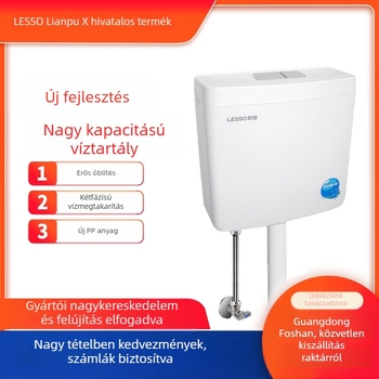 Guggoló WC víztartály, PP anyag, kézi öblítés, 3–6 L kapacitás, talajra történő lefolyás