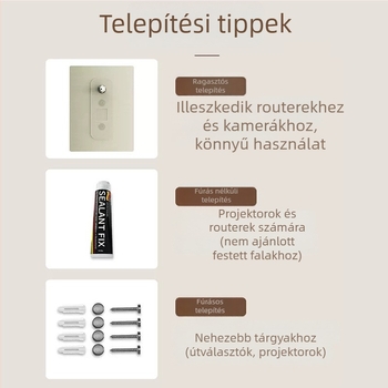 Fali polc szénacélból projektor, router és kamera számára – 1 szint, többsfunkciós, telepítés nélkül (ragasztóval)