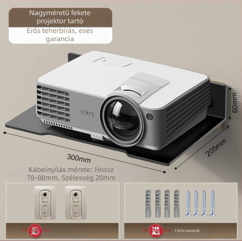 Fali polc szénacélból projektor, router és kamera számára – 1 szint, többsfunkciós, telepítés nélkül (ragasztóval)