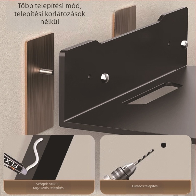 Fali polc szénacélból projektor, router és kamera számára – 1 szint, többsfunkciós, telepítés nélkül (ragasztóval)