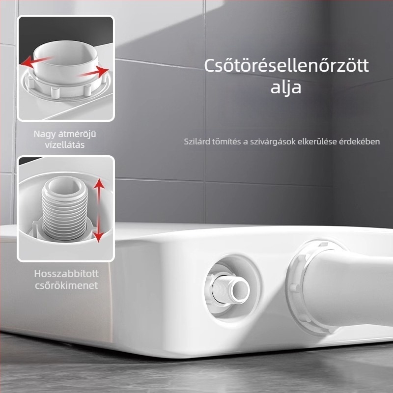 Falihoz szerelt víztartály guggoló WC-hez — PP anyag, 4–7 L öblítés, kézi öblítés, padló felé vezető lefolyás, modell EP02103