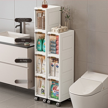 Háromszintes PP fürdőszobai tároló, padlón álló, mosdó melletti tároló