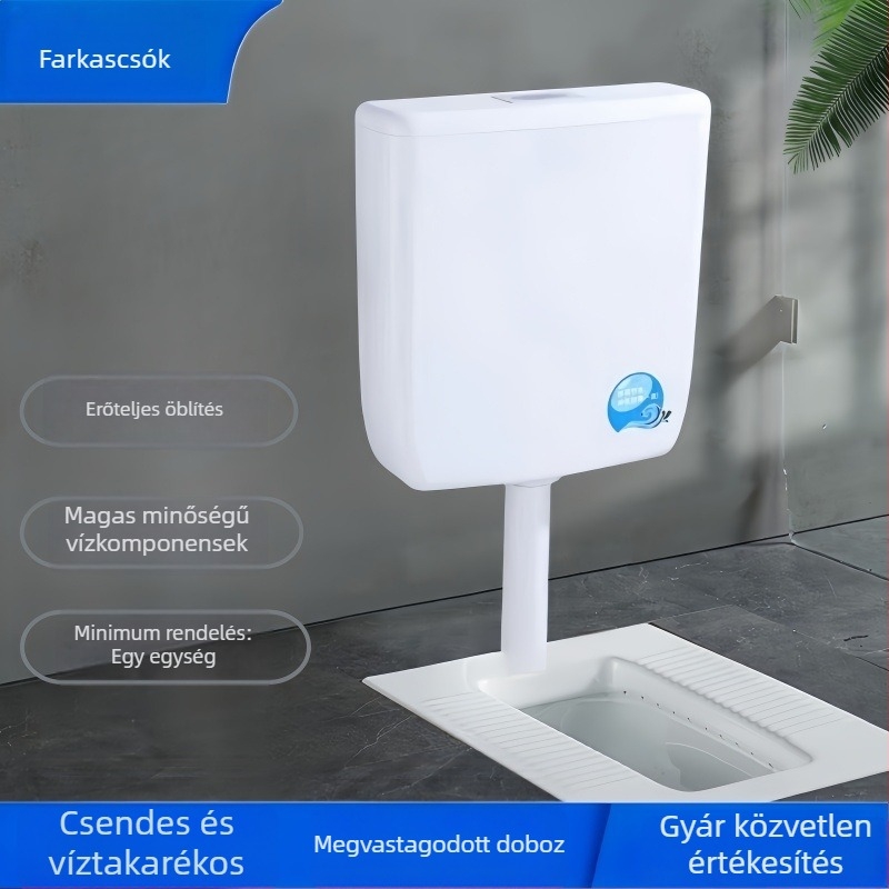 Squat vécé öblítő tartály készlet, kézi öblítés, 4 L kapacitás, PP anyag, falra szerelhető