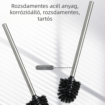 Rozsdamentes acélból készült WC-kefe készlet falra szerelhető vákuumos rögzítéssel, hosszú nyéllel (0.3 kg)