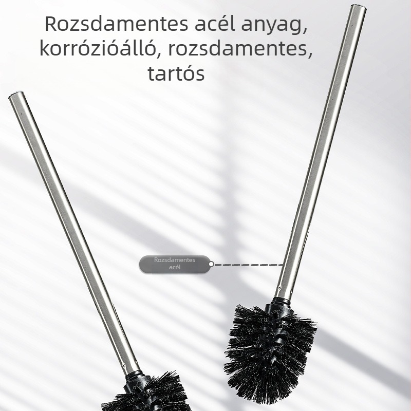 Rozsdamentes acélból készült WC-kefe készlet falra szerelhető vákuumos rögzítéssel, hosszú nyéllel (0.3 kg)