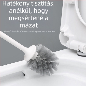 Klozettisztító kefe alappal, hosszú nyél, falra szerelhető, puha sörtéjű, műanyag
