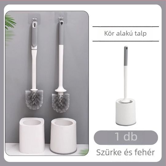 Klozettisztító kefe alappal, hosszú nyél, falra szerelhető, puha sörtéjű, műanyag