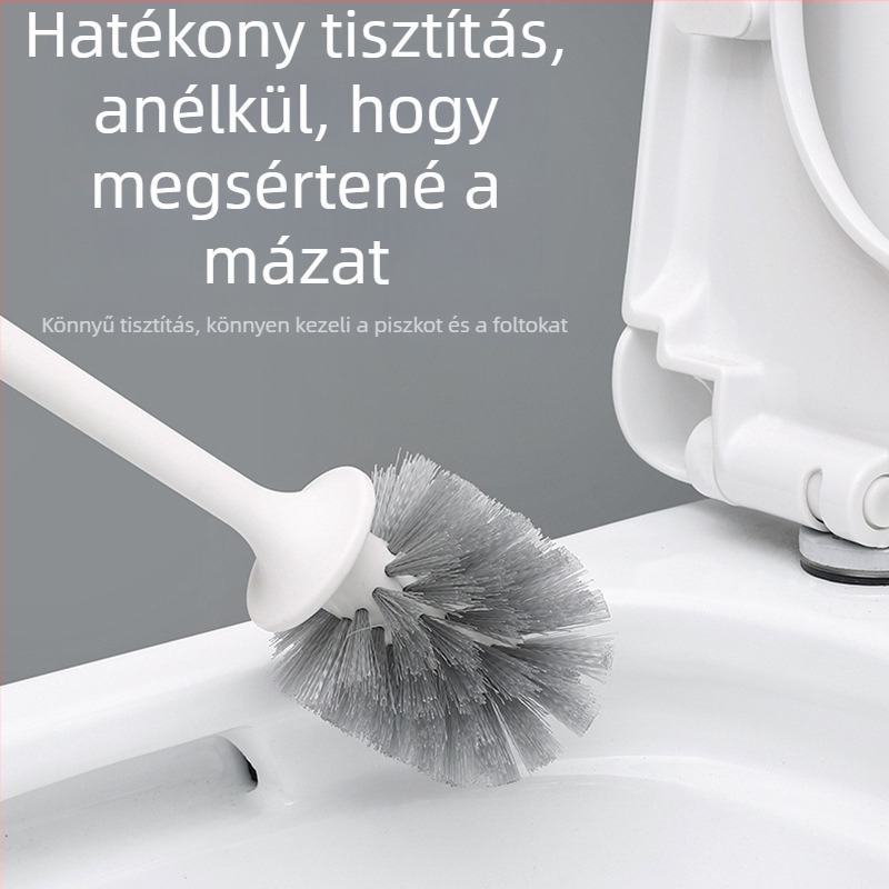 Klozettisztító kefe alappal, hosszú nyél, falra szerelhető, puha sörtéjű, műanyag