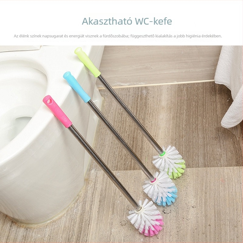 WC-kefe készlet rozsdamentes acél nyéllel, falra szerelhető, hosszú nyél, műanyag fej